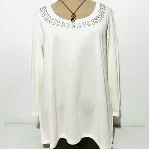 J Jill NWT Cream Beaded Soft Shimmer Tee